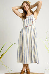 Umgee Striped Colorful Embroidered Trim Cami Dress OutfitFlow